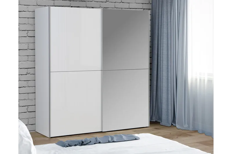 Edessa Rektangulær Garderobeskap med Skyvedører 170 cm i Tre med Metallramme - Hvit - Oppbevaring - Garderober & garderobesystem