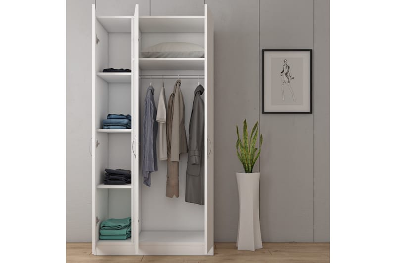 Elspet Garderobe 90x181 cm - Hvit - Oppbevaring - Garderober & garderobesystem