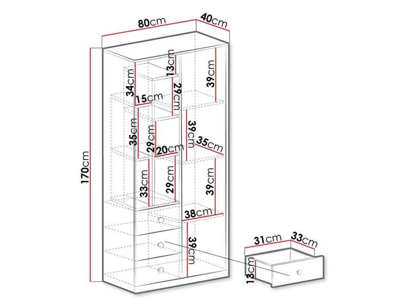 Elvaren Garderobeskap 80 cm med Åpne Hyller - Oppbevaring - Garderober & garderobesystem