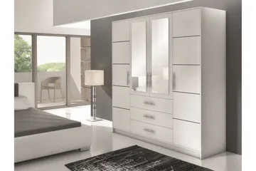 Escaldes Stor Garderobe med Speil 196 cm bred 200 cm høy - Hvit - Oppbevaring - Garderober & garderobesystem