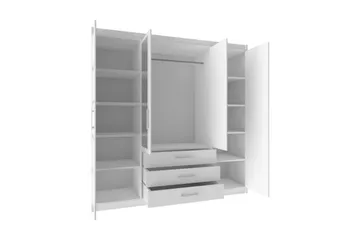 Escaldes Stor Garderobe med Speil 196 cm bred 200 cm høy - Hvit - Oppbevaring - Garderober & garderobesystem