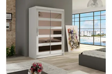 Estella Garderobe 120 cm Skyvedører 5-Delt Speil - Hvit - Oppbevaring - Garderober & garderobesystem