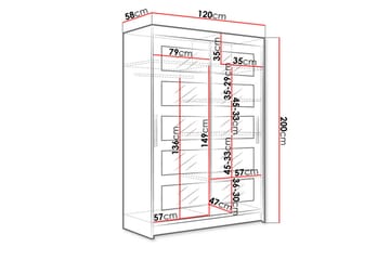 Estella Garderobe 120 cm Skyvedører 5-Delt Speil - Hvit - Oppbevaring - Garderober & garderobesystem