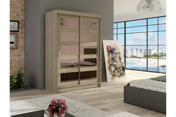 Estella Garderobe 120 cm Skyvedører Delt Speil - Eik - Oppbevaring - Garderober & garderobesystem