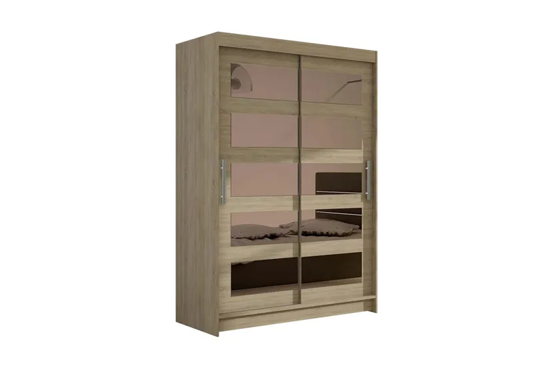 Estella Garderobe 120 cm Skyvedører Delt Speil, Eik