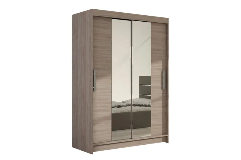 Estella Garderobe 120 cm Skyvedører Smalt Speil, Eik