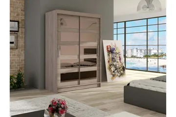 Estella Garderobe Skyvedører 5-Delt Speil - Eik - Oppbevaring - Garderober & garderobesystem