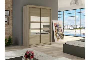 Estella Garderobe Skyvedører Delt Speil - Eik - Oppbevaring - Garderober & garderobesystem