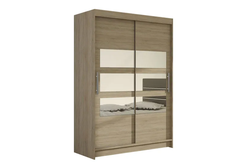 Estella Garderobe Skyvedører Delt Speil, Eik