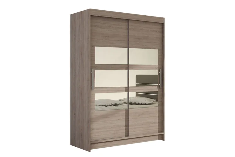 Estella Garderobe Skyvedører Delt Speil, Lys Eik