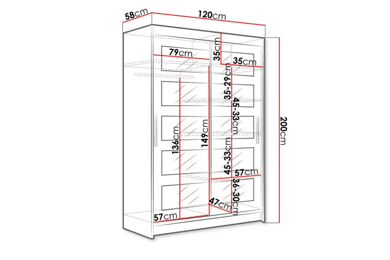 Estella Garderobe Skyvedører Delt Speil - Svart - Oppbevaring - Garderober & garderobesystem