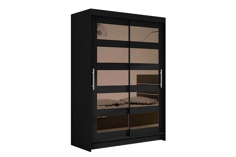 Estella Garderobe Skyvedører Delt Speil - Svart - Oppbevaring - Garderober & garderobesystem