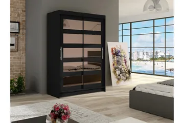 Estella Garderobe Skyvedører Delt Speil - Svart - Oppbevaring - Garderober & garderobesystem