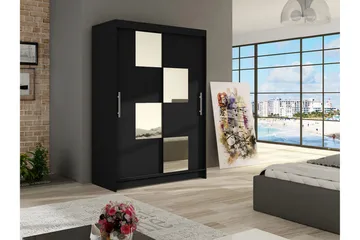 Estella Garderobe Skyvedører Firekantet Speil - Svart - Oppbevaring - Garderober & garderobesystem