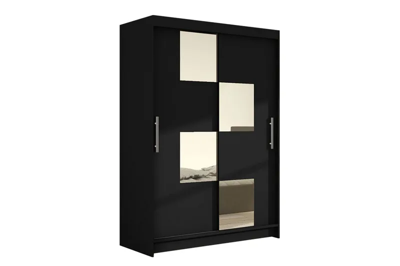 Estella Garderobe Skyvedører Firekantet Speil, Svart