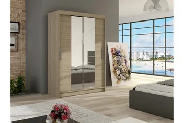 Estella Garderobe Skyvedører Smaltt Speil - Eik - Oppbevaring - Garderober & garderobesystem