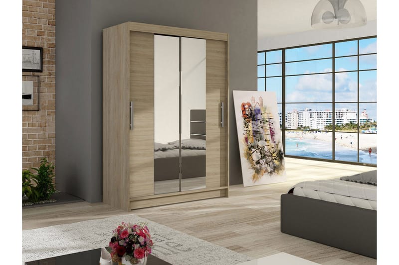 Estella Garderobe Skyvedører Smaltt Speil - Eik - Oppbevaring - Garderober & garderobesystem