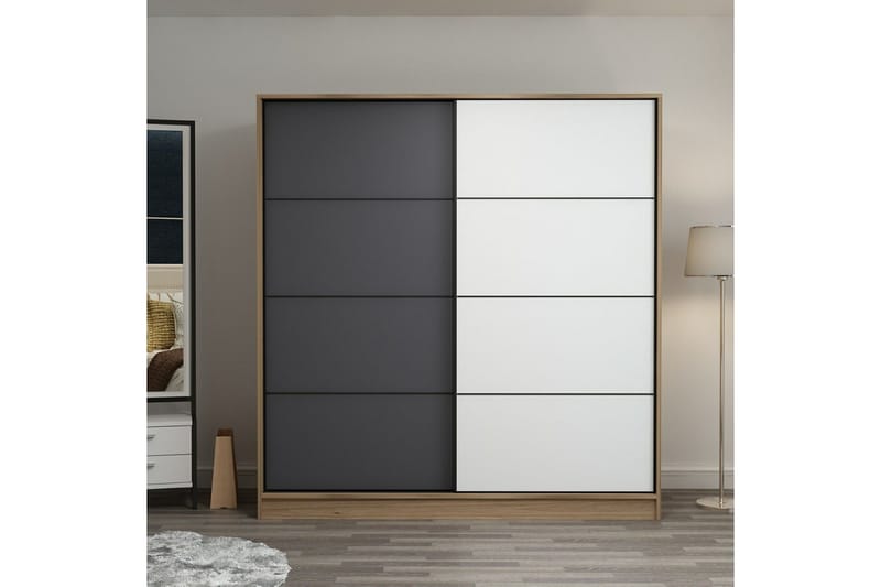 Fruitland Garderobe 220 cm, Ek/Grå/Hvit