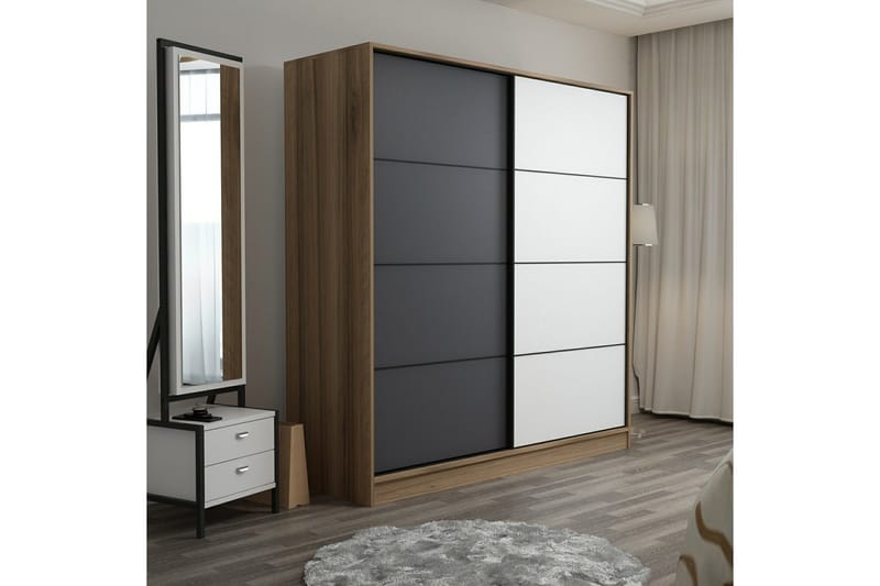 Fruitland Garderobe 220 cm - Ek/Grå/Hvit - Oppbevaring - Garderober & garderobesystem
