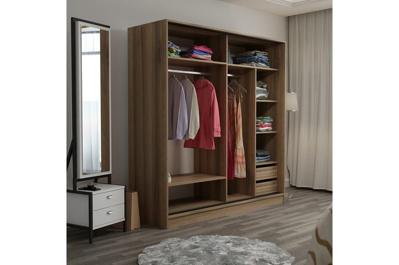 Fruitland Garderobe 220 cm - Ek/Grå/Hvit - Oppbevaring - Garderober & garderobesystem