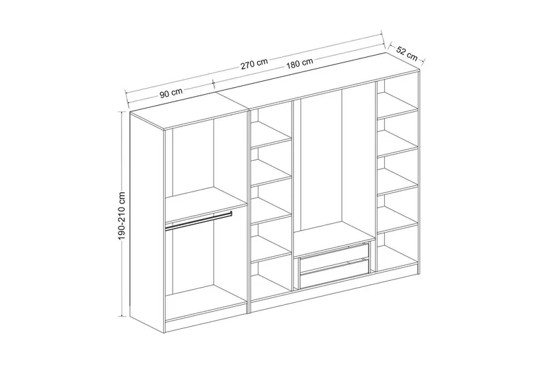 Fruitland Garderobe 270 cm - Antrasitt - Oppbevaring - Garderober & garderobesystem