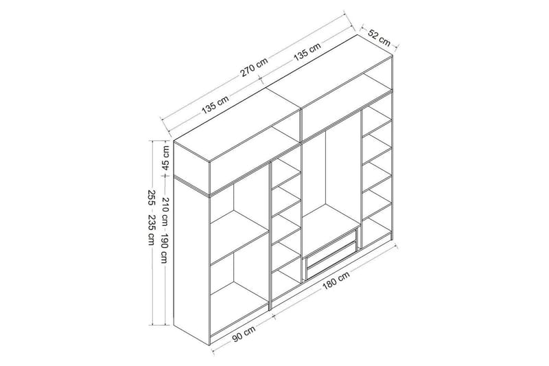 Fruitland Garderobe 270 cm - Grå/Hvit - Oppbevaring - Garderober & garderobesystem