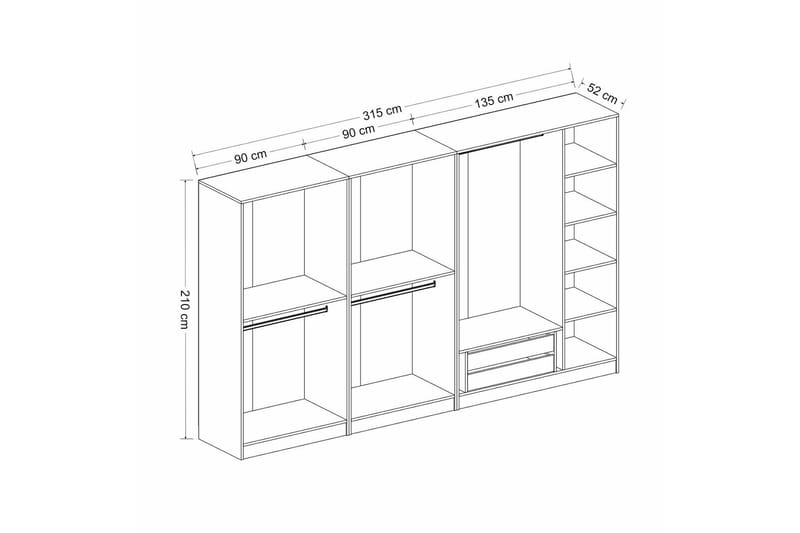 Fruitland Garderobe 315 cm - Antrasitt - Oppbevaring - Garderober & garderobesystem