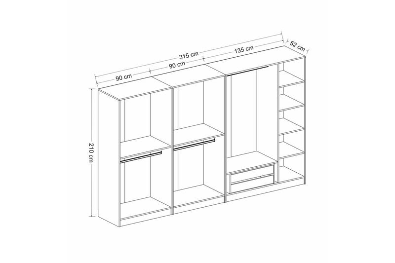 Fruitland Garderobe 315 cm - Antrasitt - Oppbevaring - Garderober & garderobesystem