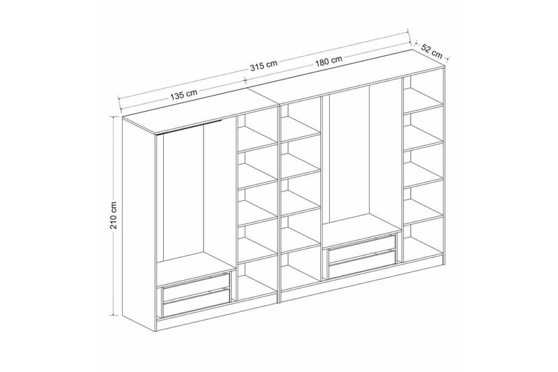 Fruitland Garderobe 315 cm - Antrasitt - Oppbevaring - Garderober & garderobesystem