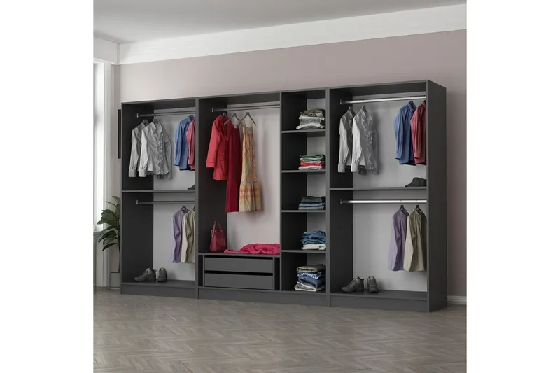 Fruitland Garderobe 315 cm - Antrasitt - Oppbevaring - Garderober & garderobesystem