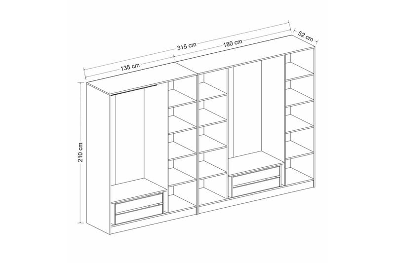 Fruitland Garderobe 315 cm - Hvit - Oppbevaring - Garderober & garderobesystem