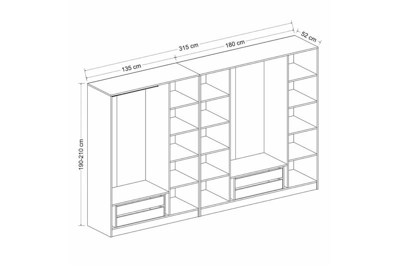 Fruitland Garderobe 315 cm - Hvit - Oppbevaring - Garderober & garderobesystem