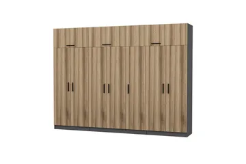 Fruitland Garderobe 315x235 cm - Valnøtt/Antrasitt - Oppbevaring - Garderober & garderobesystem