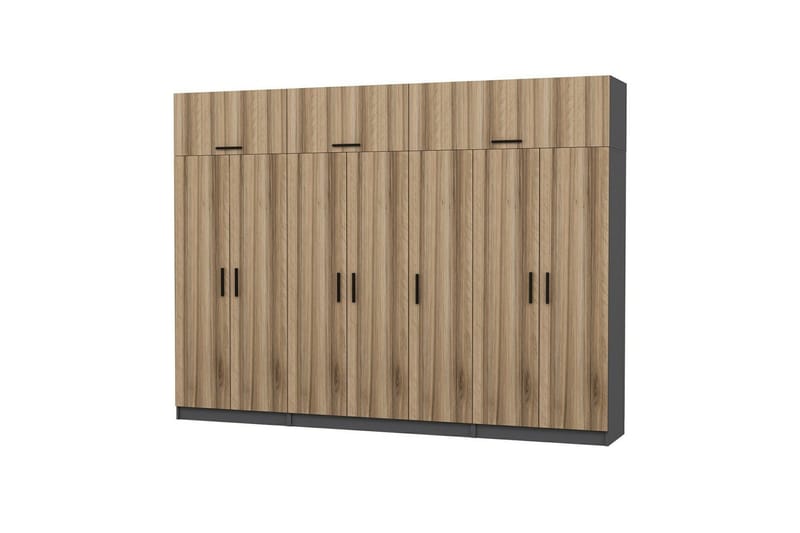 Fruitland Garderobe 315x235 cm - Valnøtt/Antrasitt - Oppbevaring - Garderober & garderobesystem
