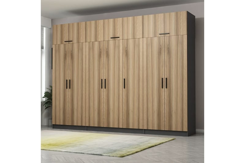 Fruitland Garderobe 315x235 cm - Valnøtt/Antrasitt - Oppbevaring - Garderober & garderobesystem