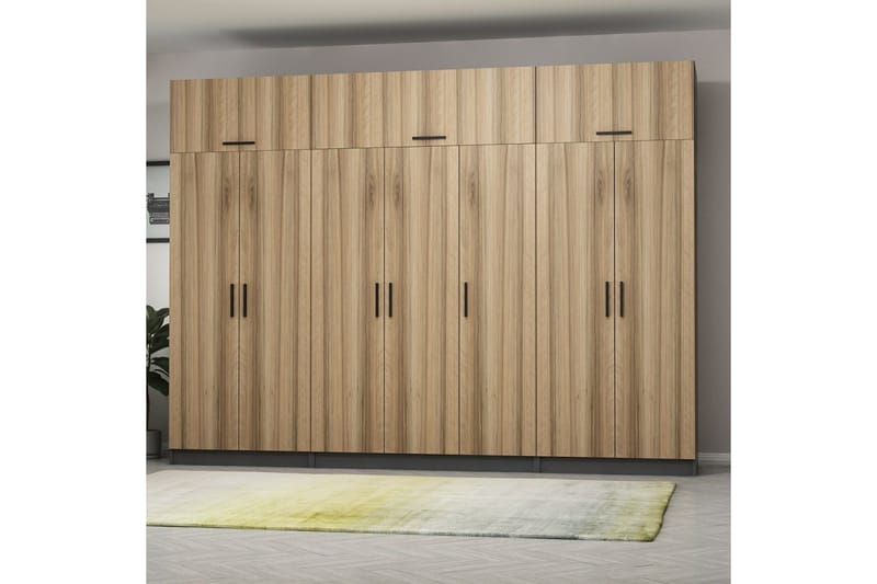 Fruitland Garderobe 315x235 cm - Valnøtt/Antrasitt - Oppbevaring - Garderober & garderobesystem