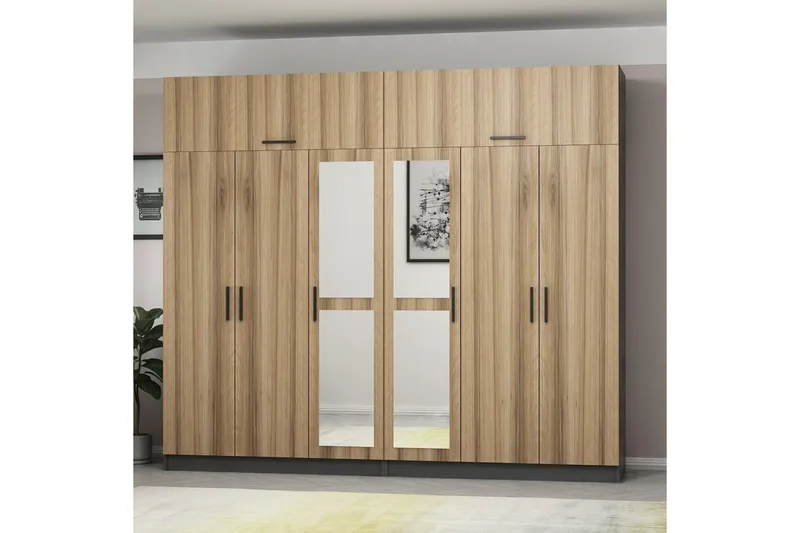 Fruitland Garderobe med Speil - Brun/Grå - Oppbevaring - Garderober & garderobesystem