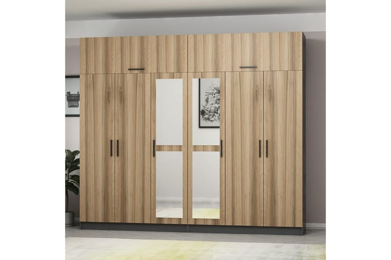 Fruitland Garderobe med Speil - Brun/Grå - Oppbevaring - Garderober & garderobesystem