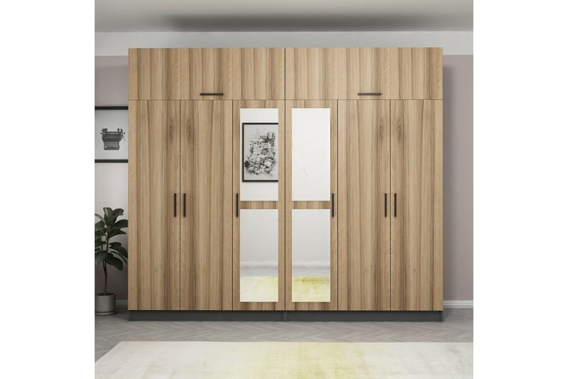 Fruitland Garderobe med Speil - Brun/Grå - Oppbevaring - Garderober & garderobesystem