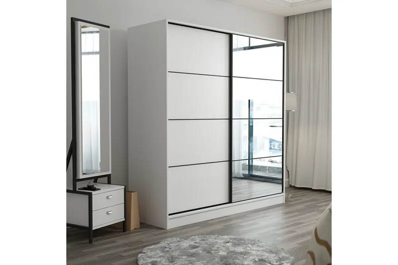 Fruitland Garderobe med Speil - Hvit - Oppbevaring - Garderober & garderobesystem
