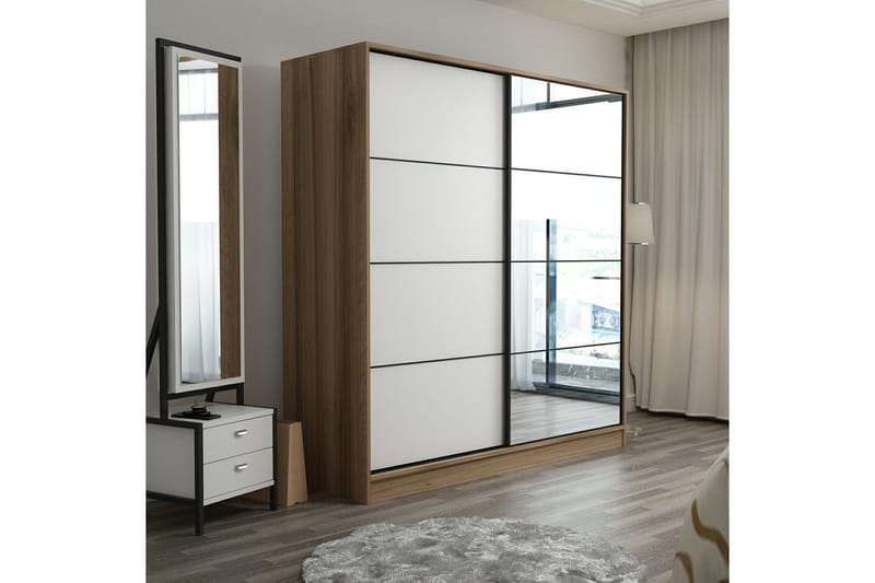 Fruitland Garderobe med Speil - Hvit/Brun - Oppbevaring - Garderober & garderobesystem