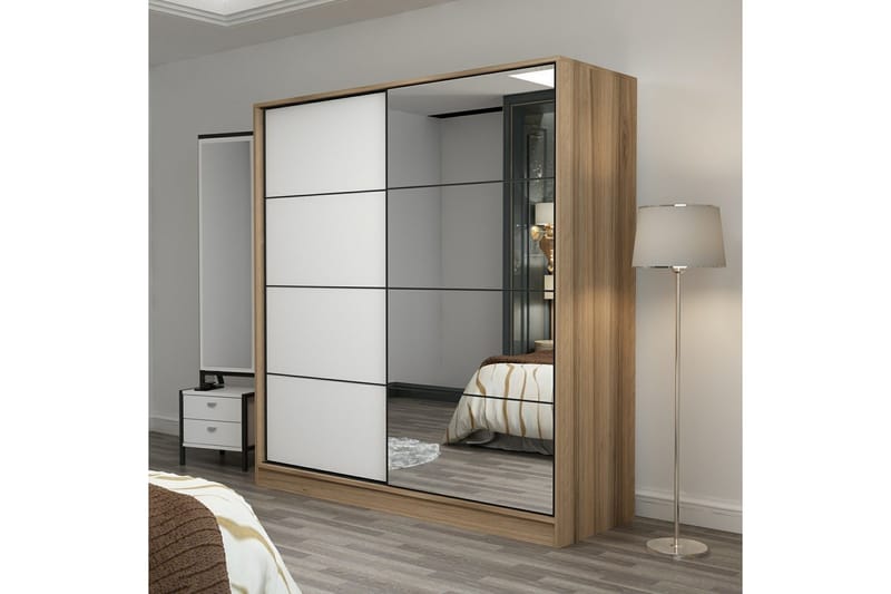 Fruitland Garderobe med Speil - Hvit/Brun - Oppbevaring - Garderober & garderobesystem