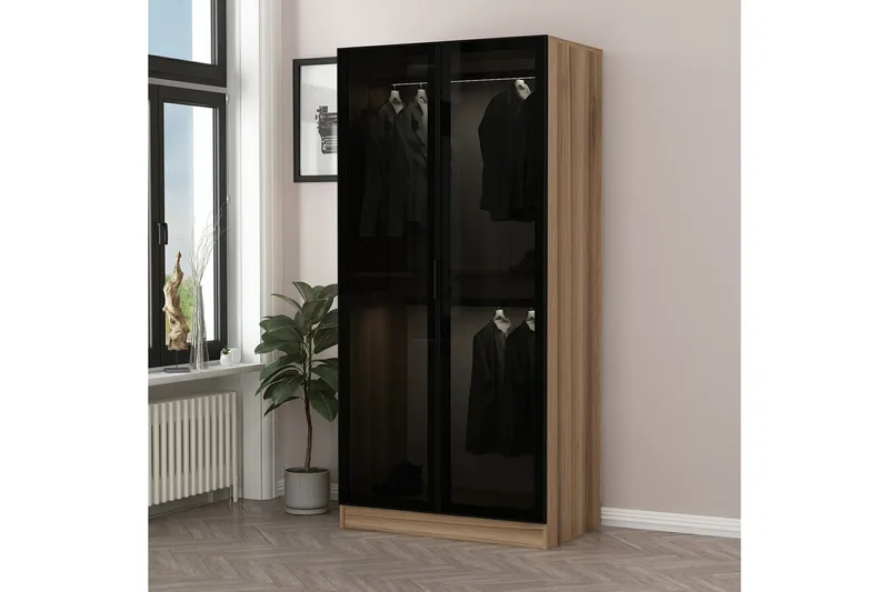 Fruitland Garderobeskap 90 cm i Lyst Tre med Glassdør, Brun
