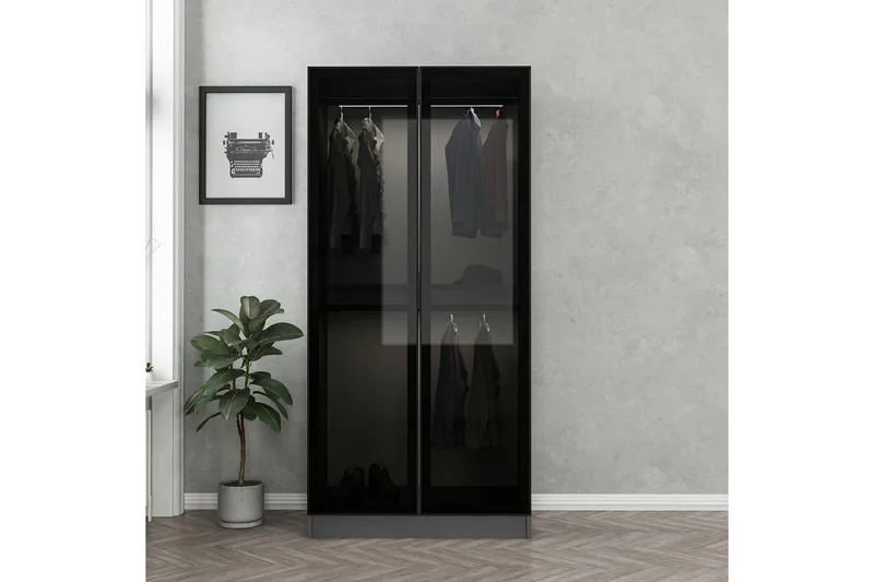 Fruitland Garderobeskap 90 cm i Tre med Glassdør - Antrasitt - Oppbevaring - Garderober & garderobesystem