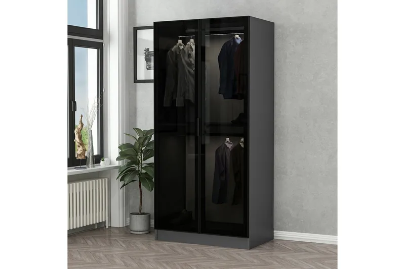Fruitland Garderobeskap 90 cm i Tre med Glassdør, Antrasitt