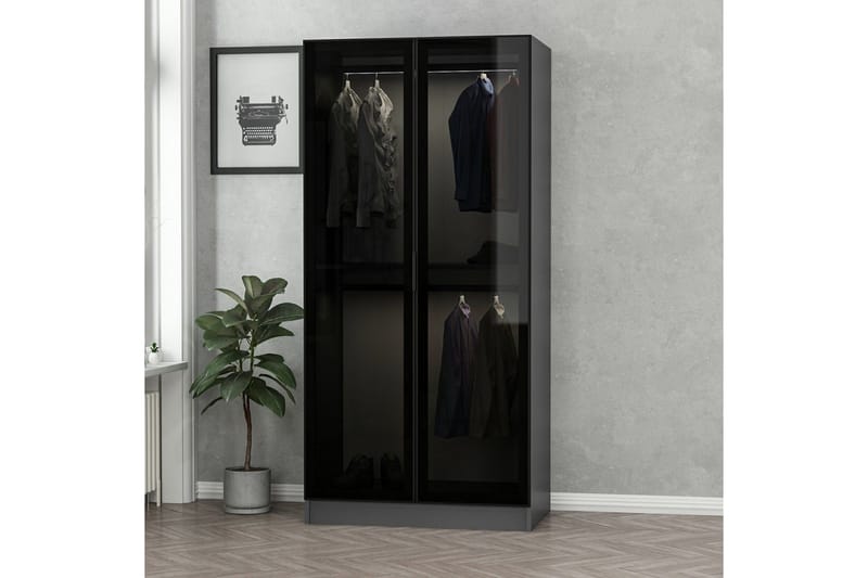 Fruitland Garderobeskap 90 cm i Tre med Glassdør - Antrasitt - Oppbevaring - Garderober & garderobesystem