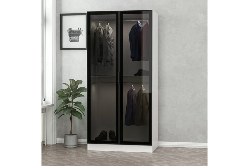 Fruitland Garderobeskap 90 cm i Tre med Glassdør - Hvit|Svart - Oppbevaring - Garderober & garderobesystem
