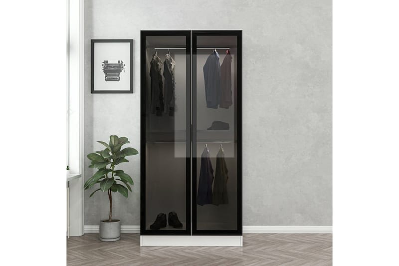 Fruitland Garderobeskap 90 cm i Tre med Glassdør - Svart|Hvit - Oppbevaring - Garderober & garderobesystem