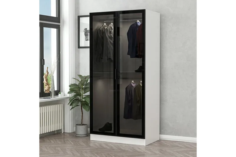 Fruitland Garderobeskap 90 cm i Tre med Glassdør, Svart|Hvit