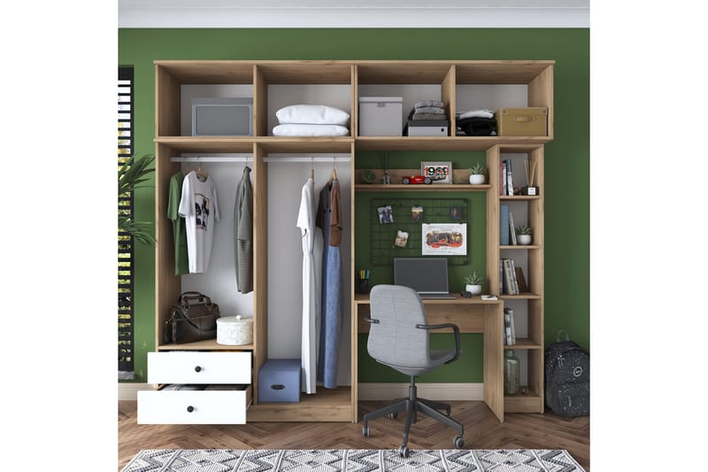 Fryderyk Garderobe 240x216,8 cm - Valnøtt/Hvit - Oppbevaring - Garderober & garderobesystem